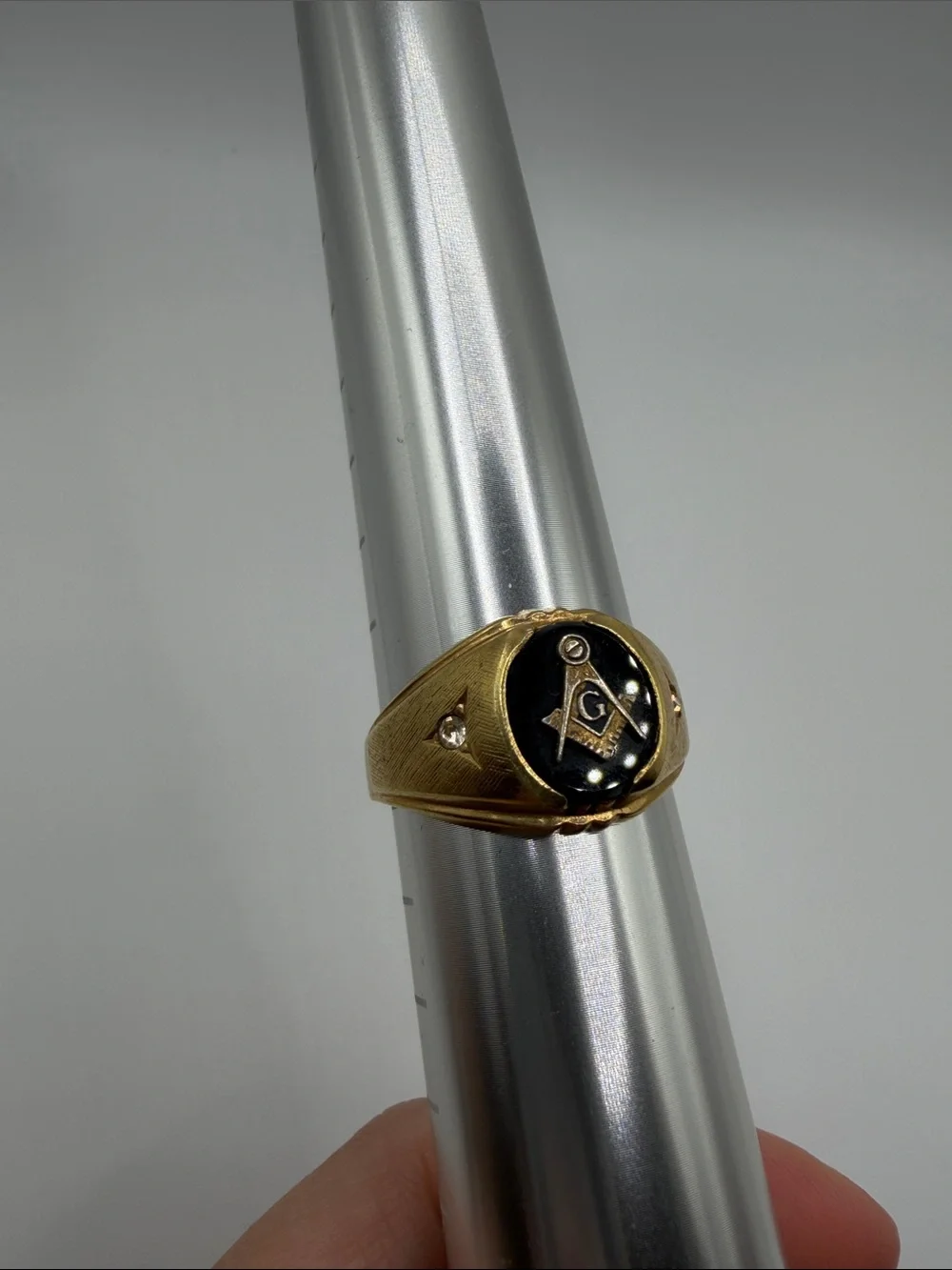 Gold Tone Black Enamel Masonic Signet Ring - Men's Jewelry